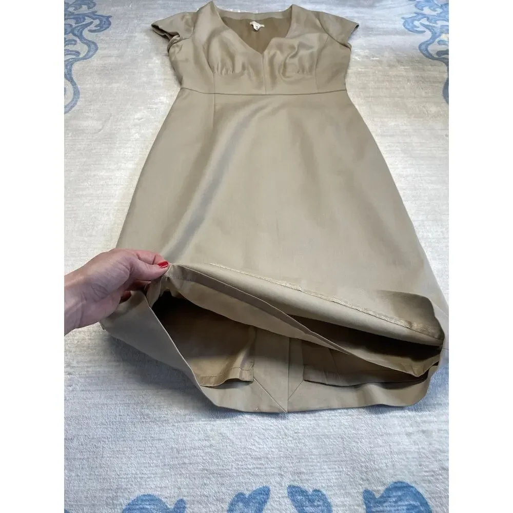J.CREW Dress Womens 0 Tan Cotton Stretch Cap Sleeve V-Neck Suiting Career Mini